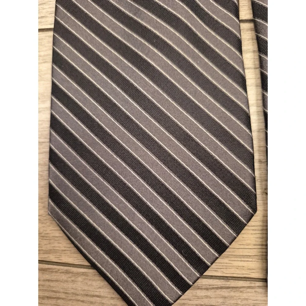 Valentino Mens‎ Silk Necktie Black Grey Diagonal Striped Made in Italy Tie